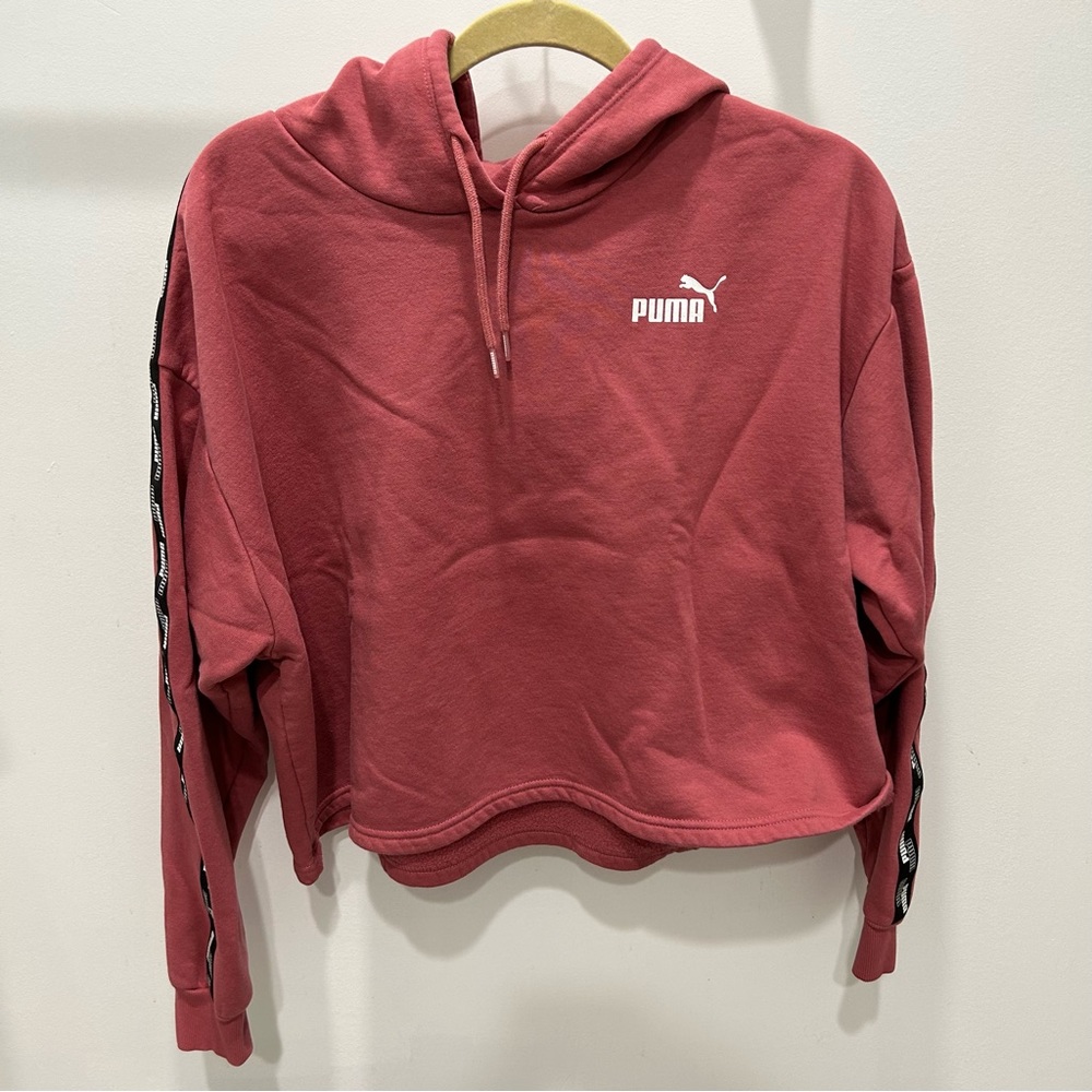 Puma pink oversized cropped sweatshirt logo sleeves